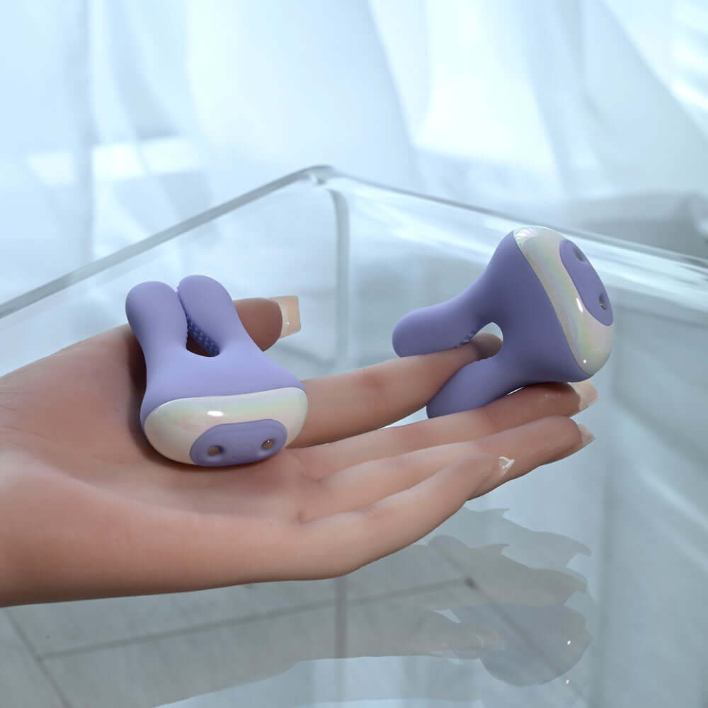 Playboy Pleasure IN A PINCH - Purple Rechargeable Vibrating Nipple Clamps with Charging Carry Case